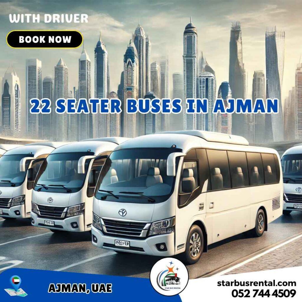 22 seater bus for rent rental in Ajman for group transportation.