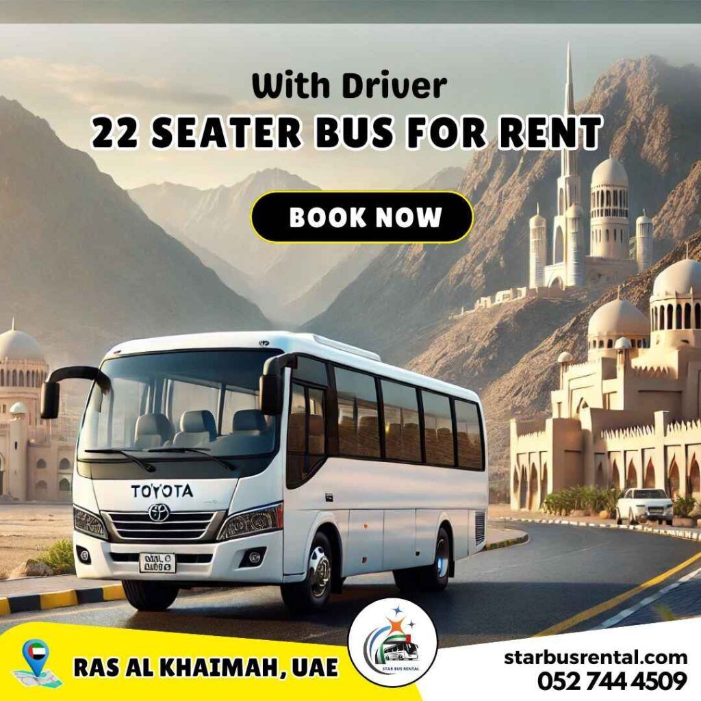 22 seater coaster bus rental in Ras Al Khaimah for group transportation.