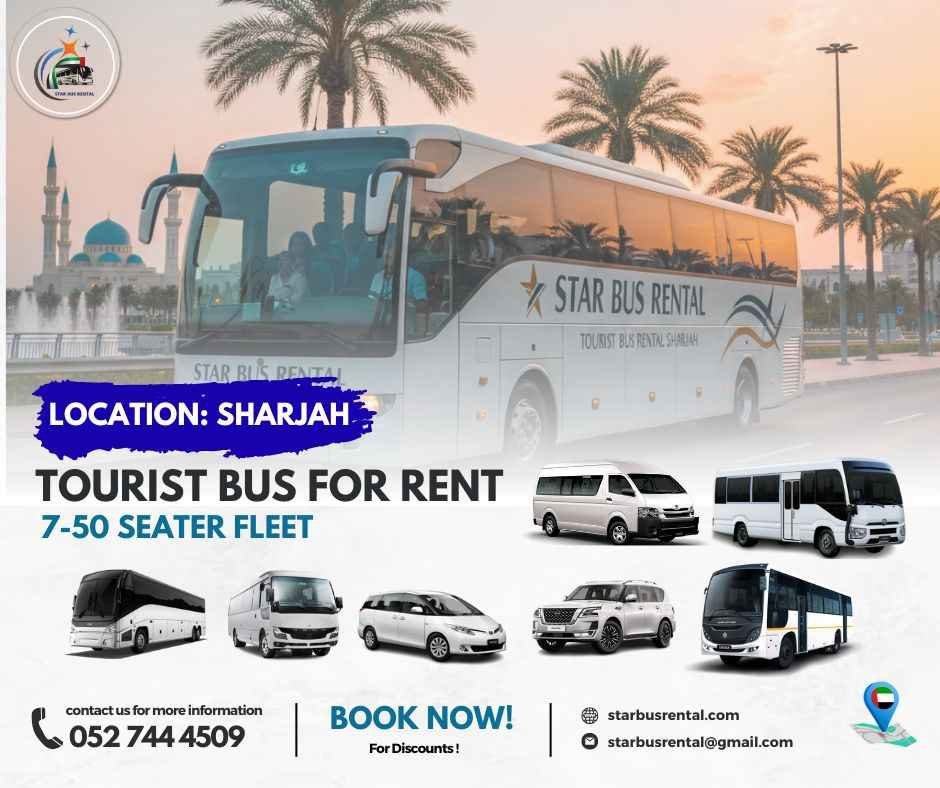 Tourist bus rental in Sharjah for city tours, sightseeing, and group travel