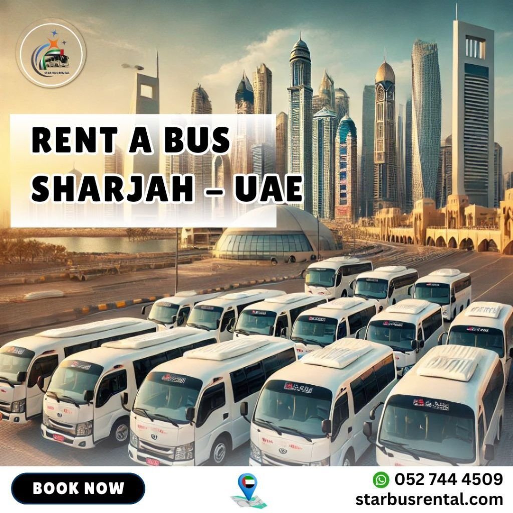 Premium bus rental in Sharjah with luxury seating and professional chauffeur service