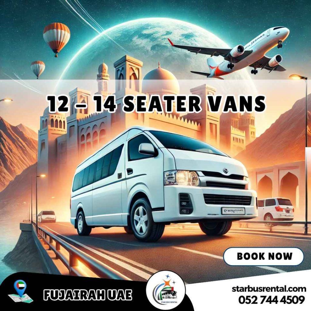 12-14 seater van rental in Fujairah for group and family transportation.