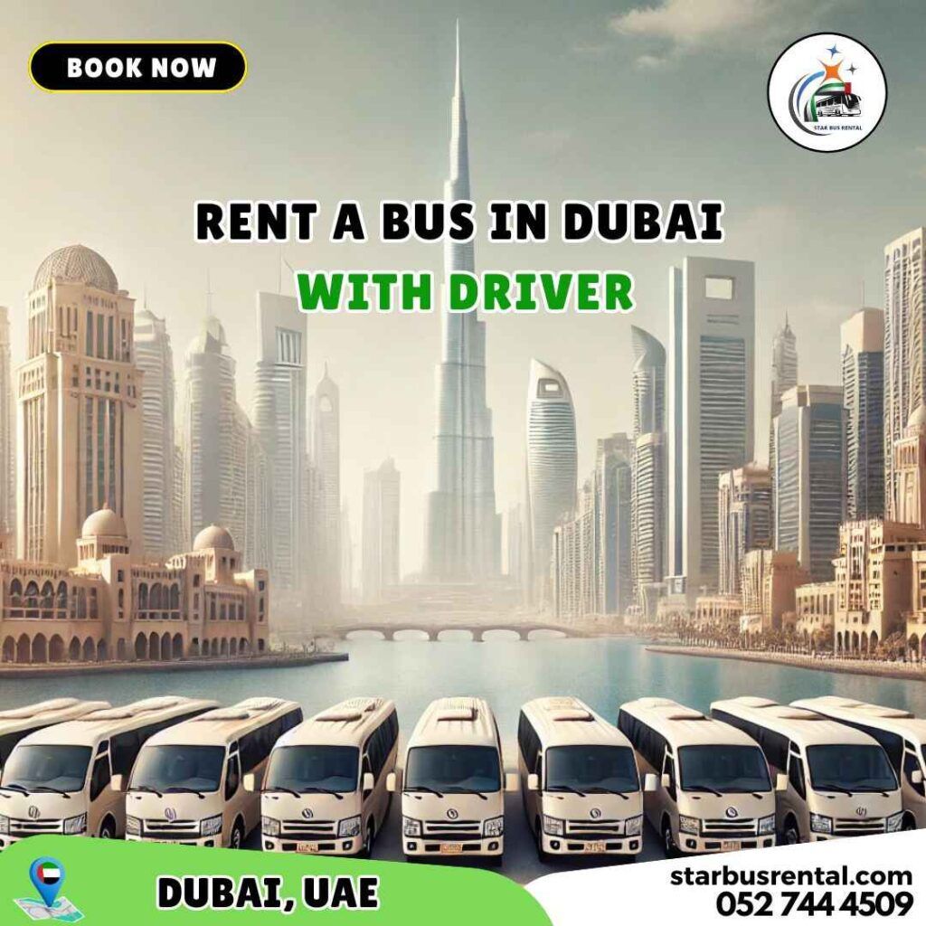 22-30 seater coaster bus rental in Dubai for group transportation.