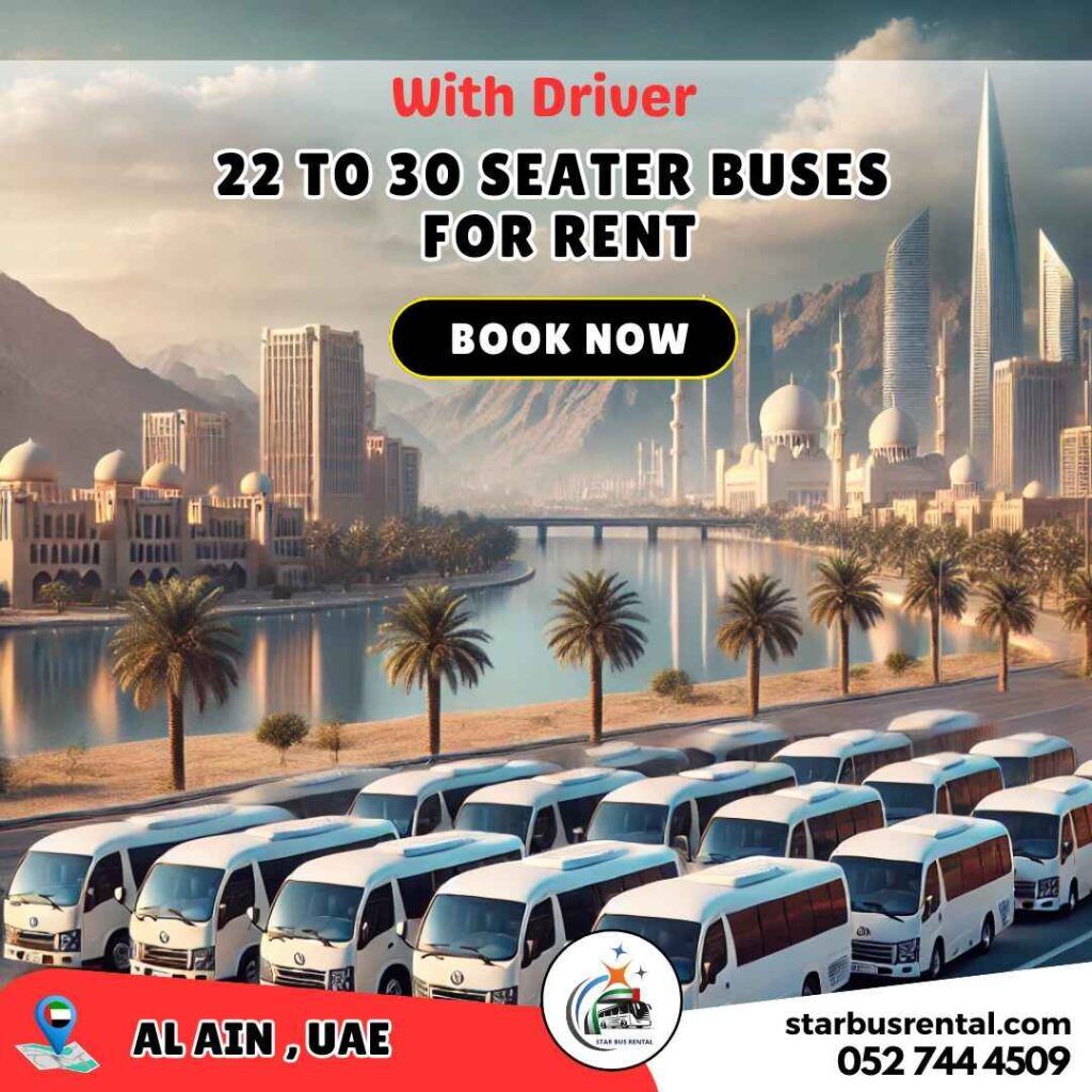 22-30 seater coaster bus rental in Al Ain for group transportation.