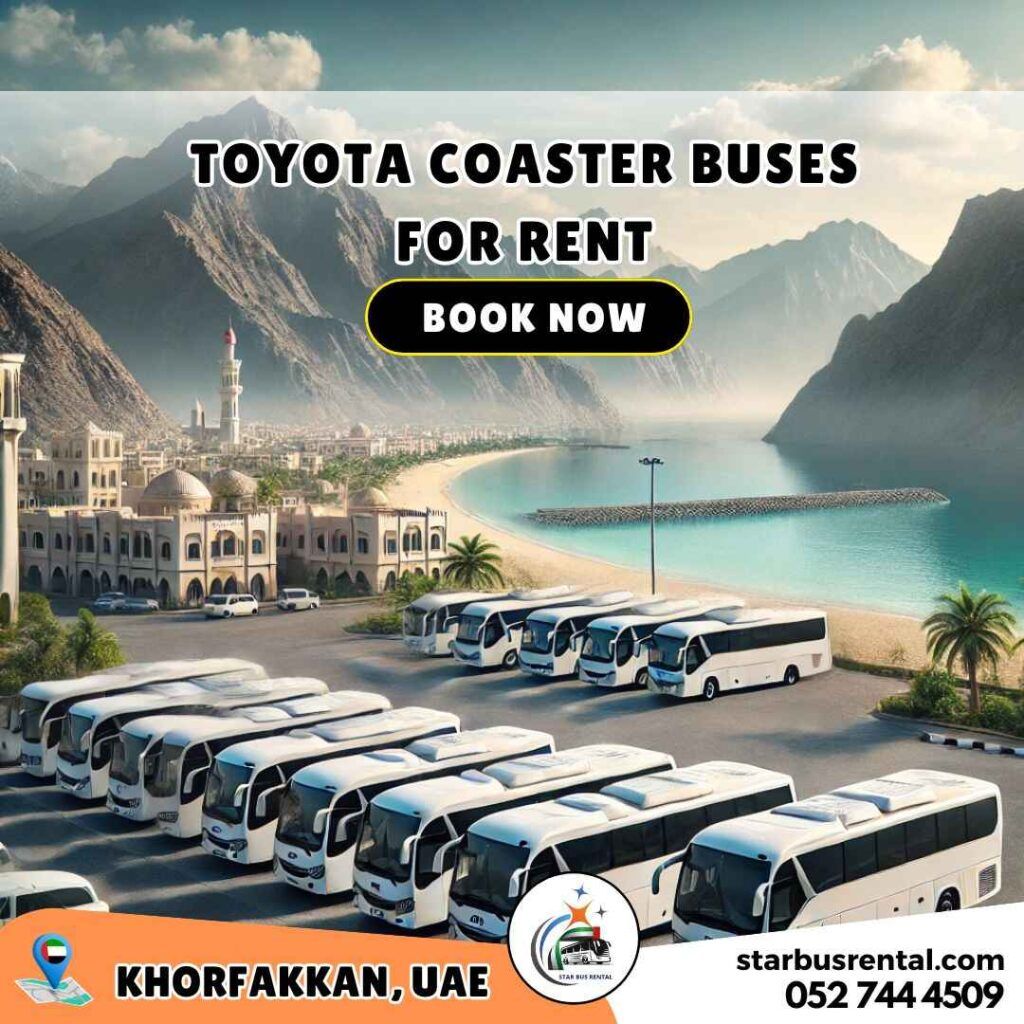 22-30 seater coaster bus rental in Khorfakkan for group transportation.