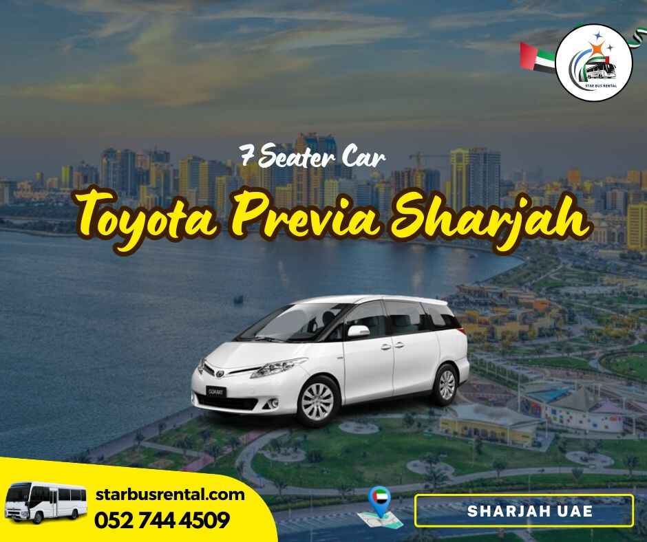 Toyota Previa van with professional driver in Sharjah for family trips, airport transfers, and city travel