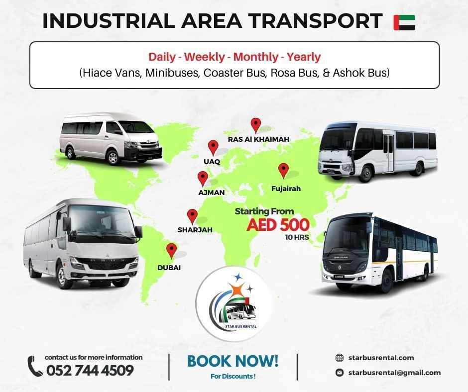 Industrial area transport services in Dubai, Sharjah, Ajman, Ras Al Khaimah, Fujairah, and Umm Al Quwain