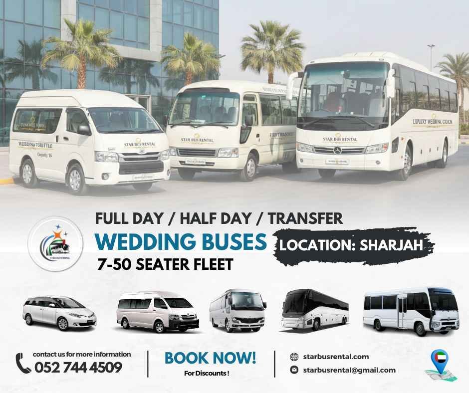 Wedding bus rental in Sharjah for transporting guests to wedding venues and events